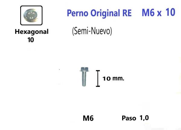 P21 Perno Hexagonal M6 x10 #1 Unidad (Semi-Nuevo) Accesorios    Pernos y Chavetas