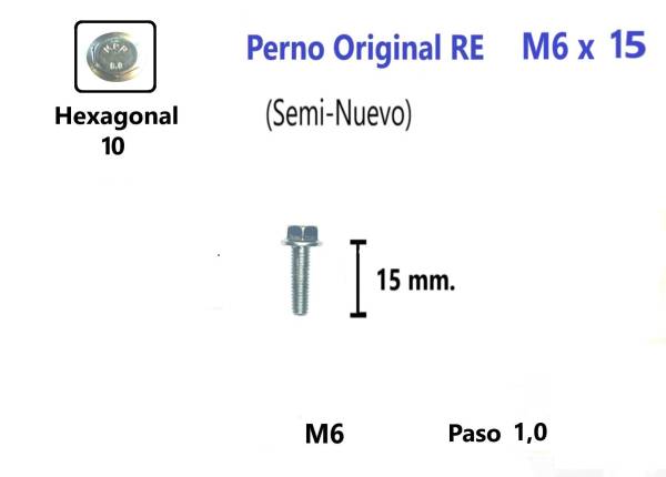 P23 Perno Hexagonal M6 x15 #1 Unidad (Semi-Nuevo) Accesorios    Pernos y Chavetas