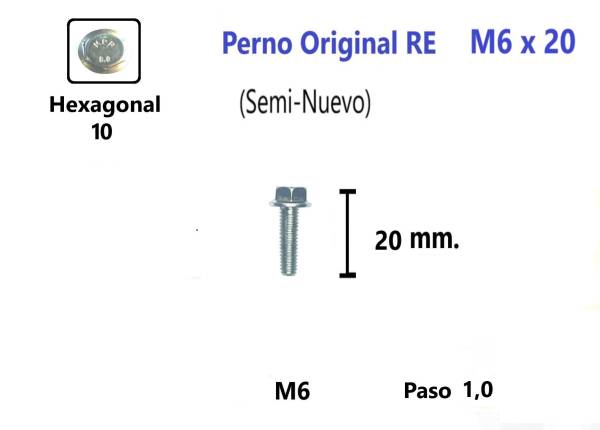 P25 Perno Hexagonal M6 x20 #1 Unidad (Semi-Nuevo) Accesorios    Pernos y Chavetas