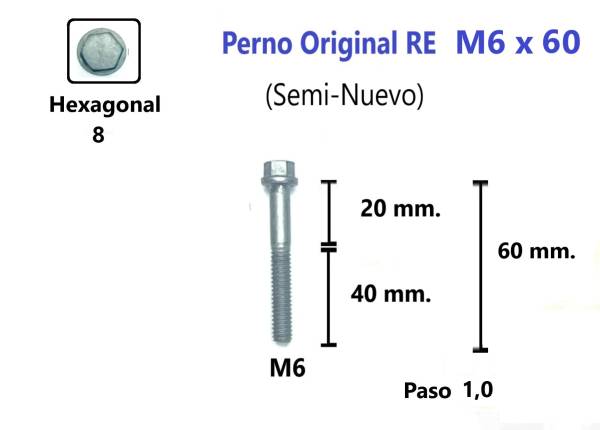 P54 Perno Motor M6 x60 #1 Original Accesorios    Pernos y Chavetas