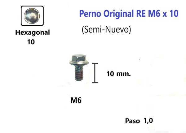 P10 Perno Hexagonal Cabeza Cromada M6 x10 #1 Unidad (Semi-Nuevo) Accesorios    Pernos y Chavetas