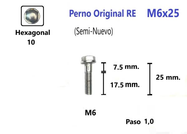 P14 Perno Hexagonal Cabeza Cromada M6 x 25 #1 Unidad (Semi-Nuevo) Accesorios    Pernos y Chavetas