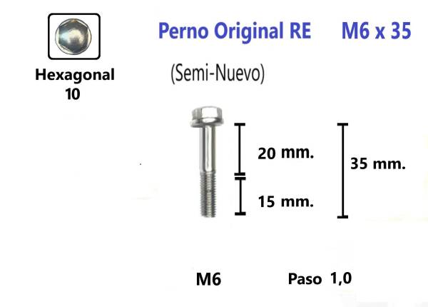 P16 Perno Hexagonal Cabeza Cromada M6 x 35 #1 Unidad (Semi-Nuevo) Accesorios    Pernos y Chavetas