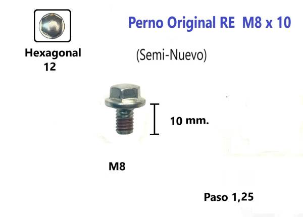 P18 Perno Hexagonal Cabeza Cromada M8 x10 #1 Unidad (Semi-Nuevo) Accesorios    Pernos y Chavetas